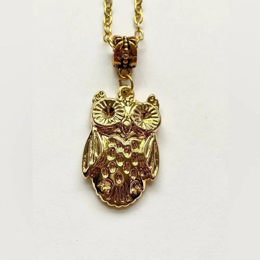 Gold, long Owl necklace